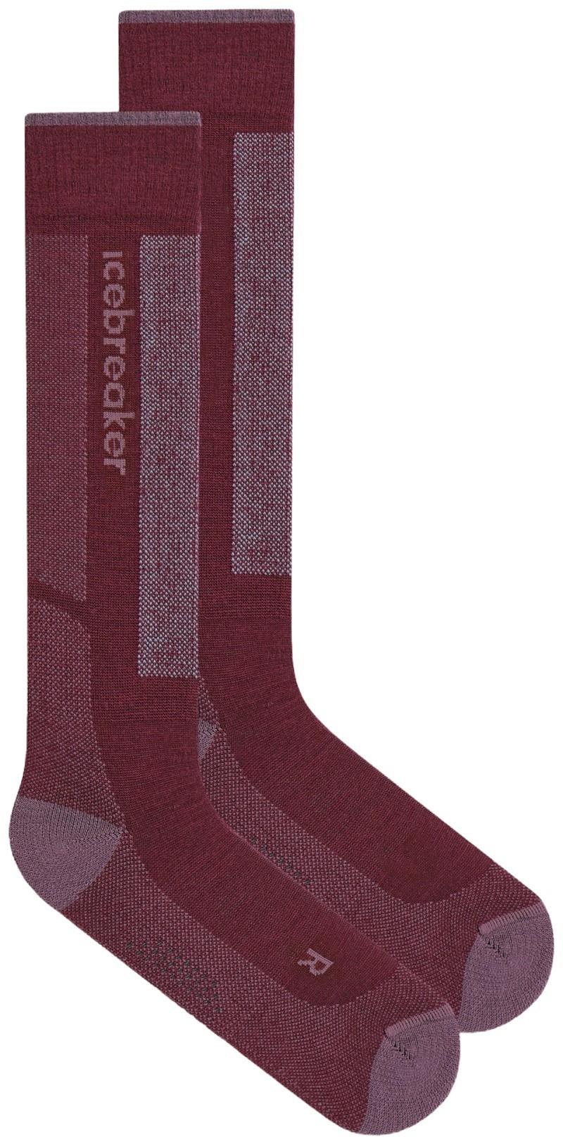 Merino Blend Ski+ Over The Calf Socks - Light - Womens - dk berry / grey plum / zinc blue 1