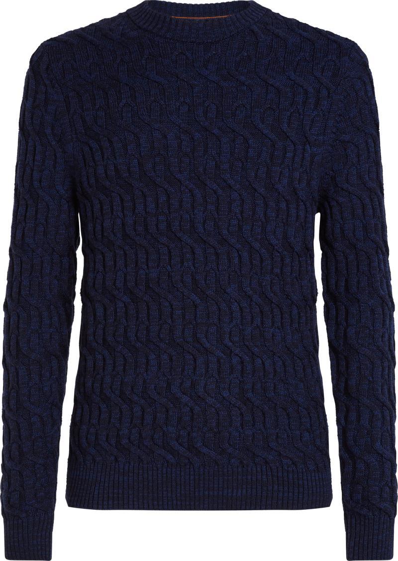 Merino Cable Knit Crewe Sweater - Mens - Midnight Navy / Royal Navy 1