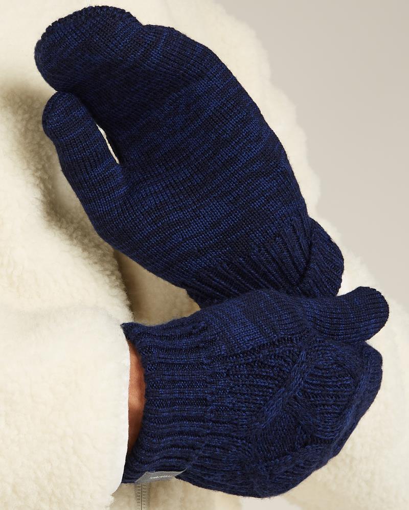 Merino Cable Knit Mittens - midnight navy / royal navy 1