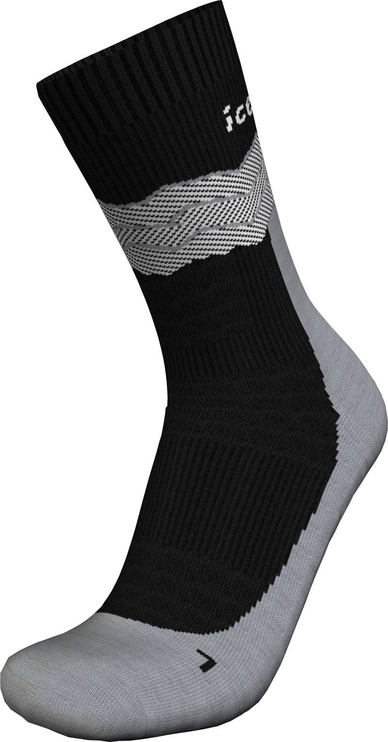 Merino Hike+ Crew Socks - Medium - Across the Peaks - Womens - black / alloy / snow 1