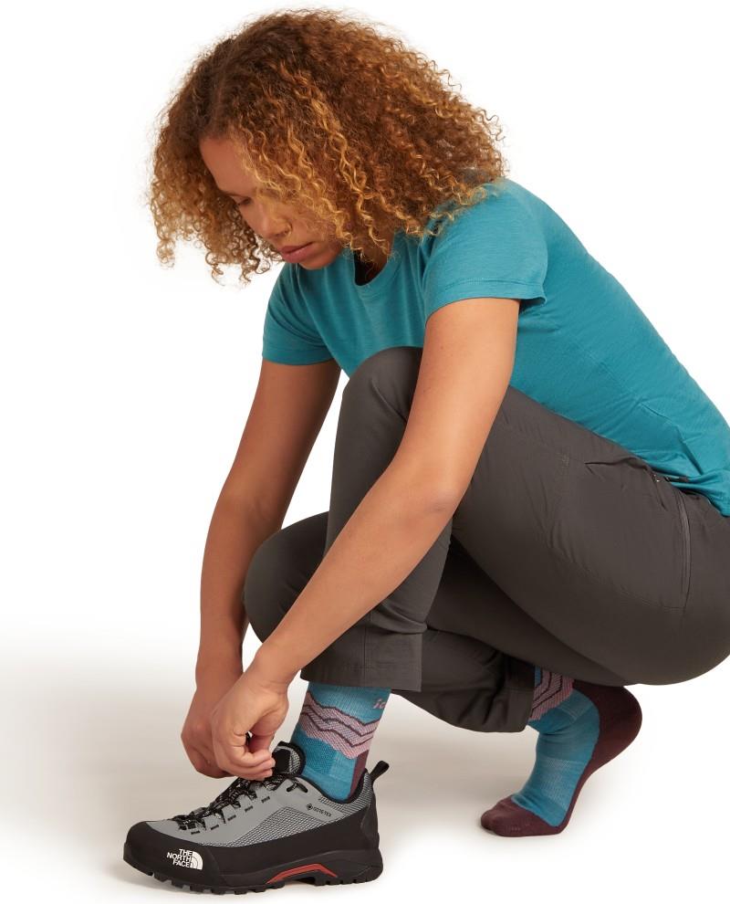 Merino Hike+ Crew Socks - Medium -  Across the Peaks - Womens - topaz / java / acid pink 1