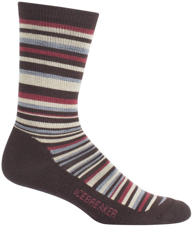 Merino LifeStyle Crew Socks - Light - Mens - Walnut / Vintage Red - Stripe 1