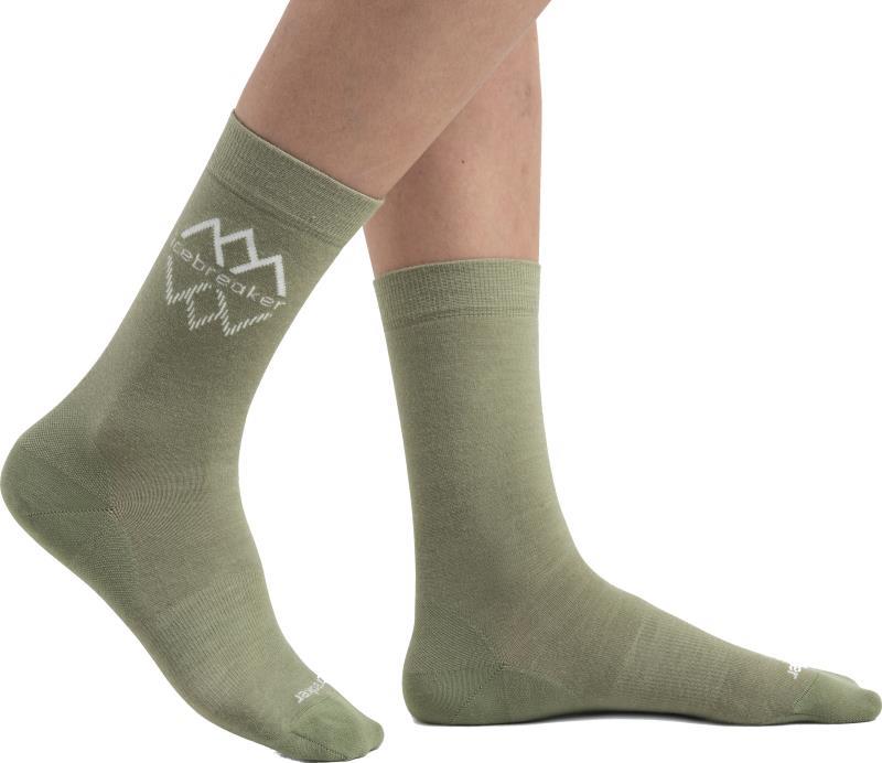 Merino Lifestyle Crew Socks - Fine Gauge - Icebreaker Logo Reflections - Womens - Lichen / Snow 1