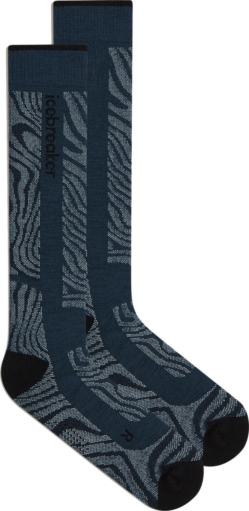 Merino Ski+ Over The Calf Socks - Medium - Mountain Contour - Mens - abyss / black / snow 1