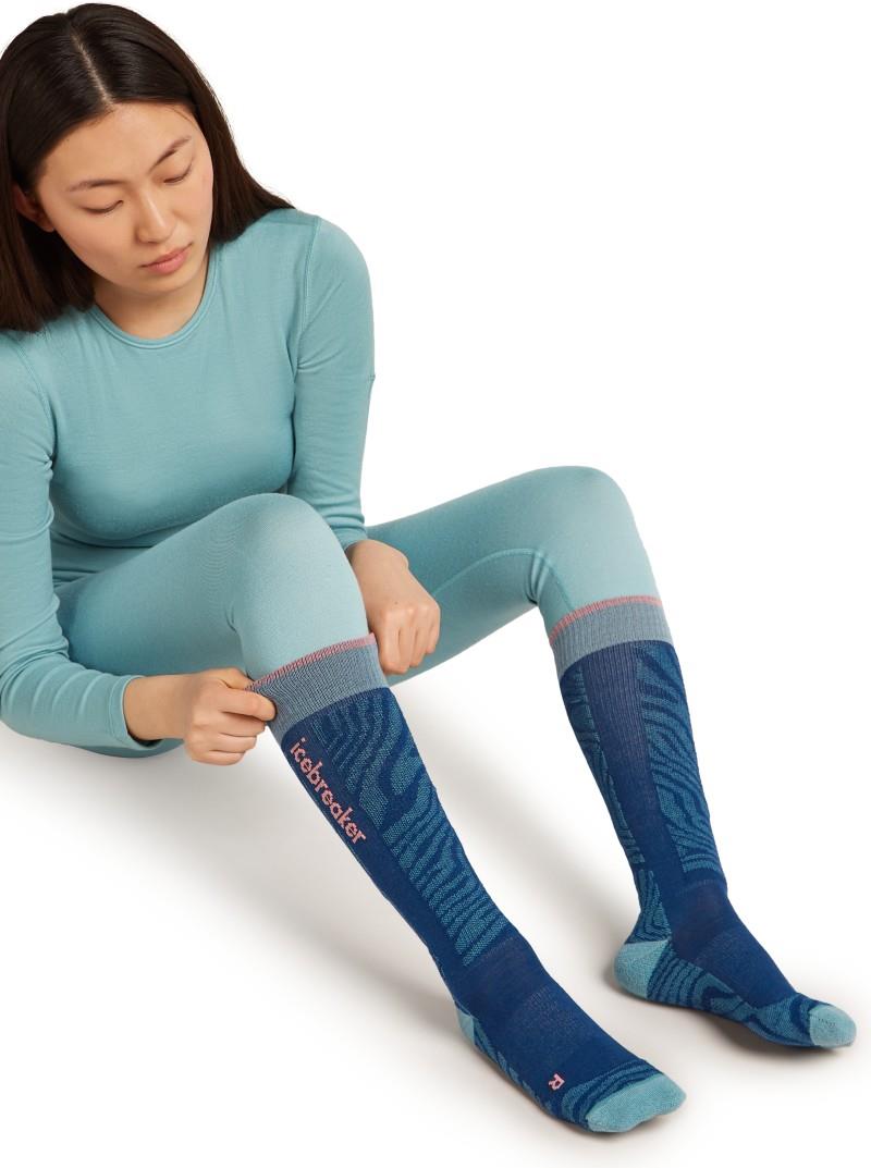 Merino Ski+ Over the Calf Socks - Light - Mountain Contour - Womens - atlantis / hydro / acid pink 1