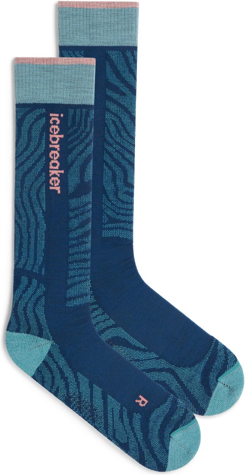 Merino Ski+ Over the Calf Socks - Light - Mountain Contour - Womens - atlantis / hydro / acid pink 1