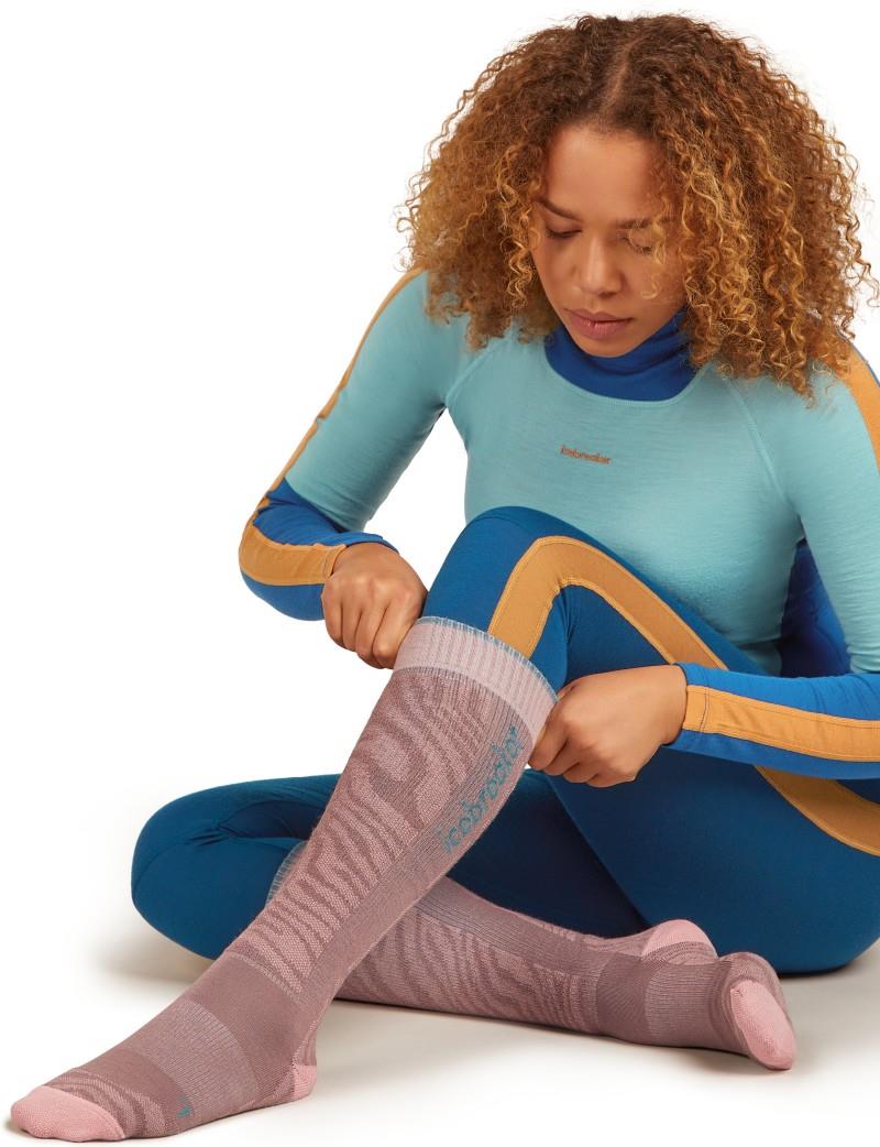 Merino Ski+ Over the Calf Socks - Light - Mountain Contour - Womens - summit / blush / hydro 1