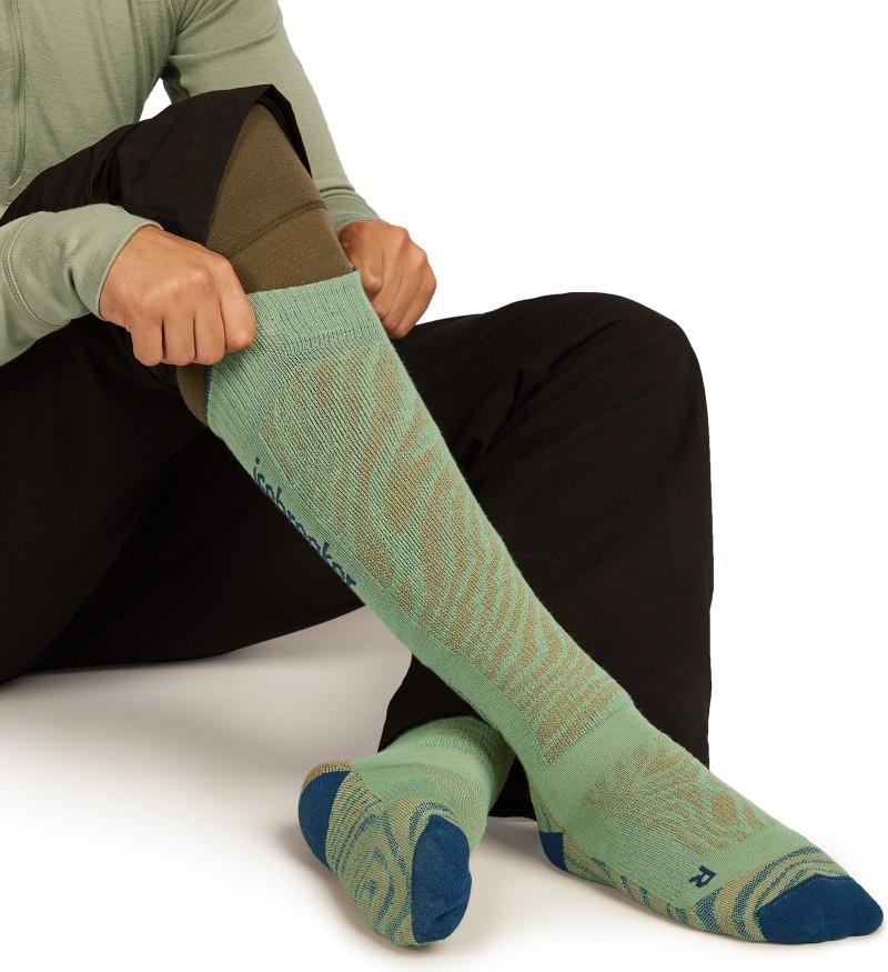 Merino Ski+ Over the Calf Socks - Medium - Mountain Contour - Mens - seaglass / atlantis / trail 1