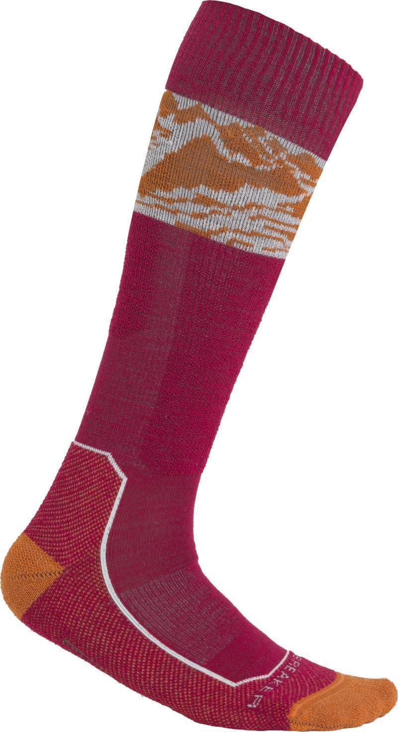 Ski+ Over The Calf Socks - Light - Alps 3D - Womens - Electron Pink / Earth / Snow 1