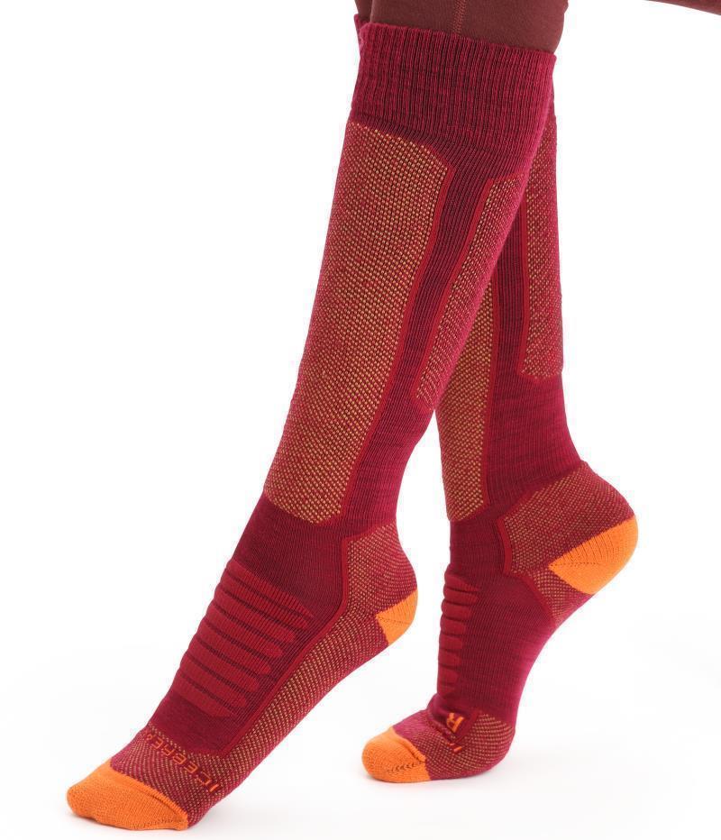 Ski+ Over The Calf Socks - Medium - Womens - cherry / flash / silent gold 1