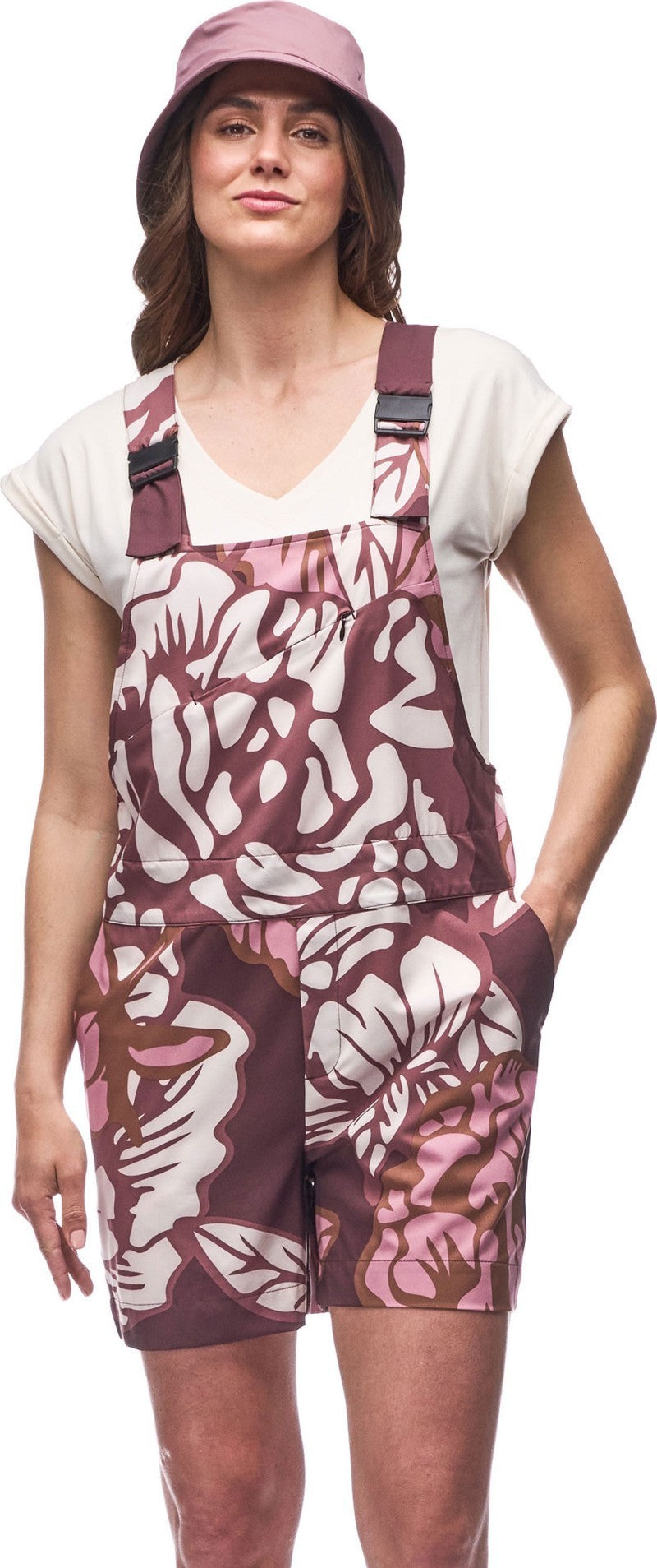 Arin Short Overalls - Womens - burgundy piwonia print 1