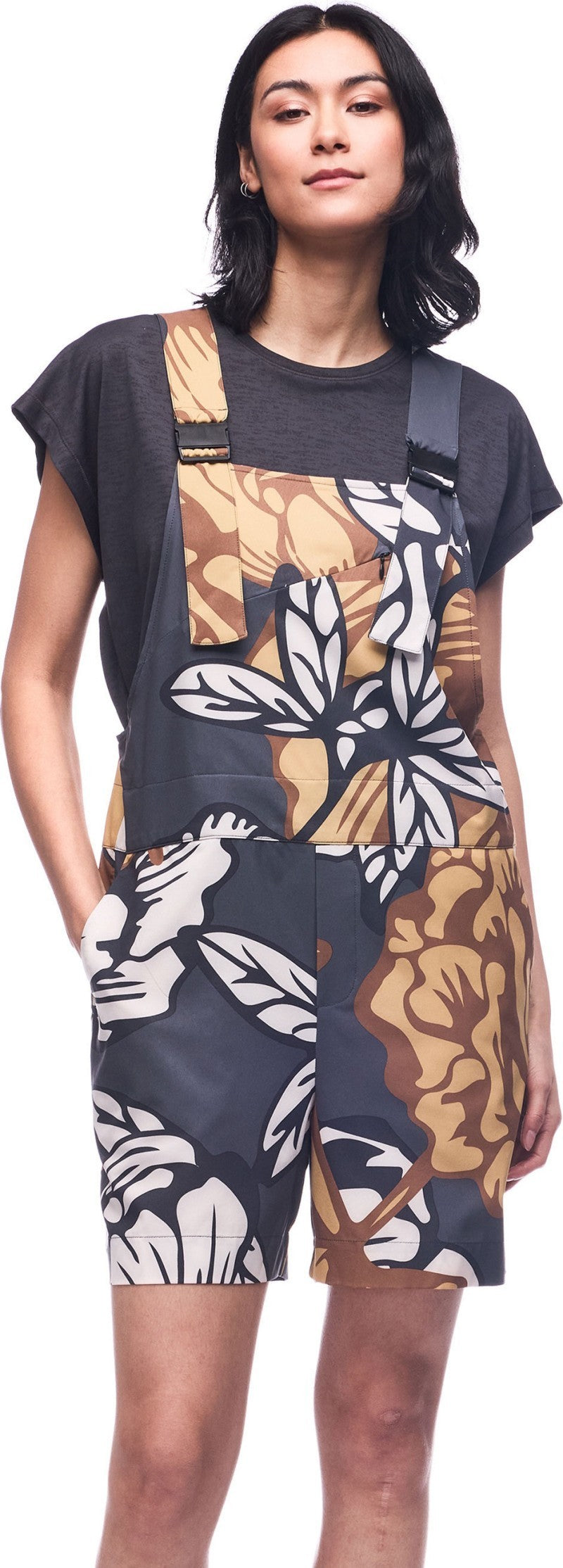 Arin Short Overalls - Womens - hematite piwonia print 1