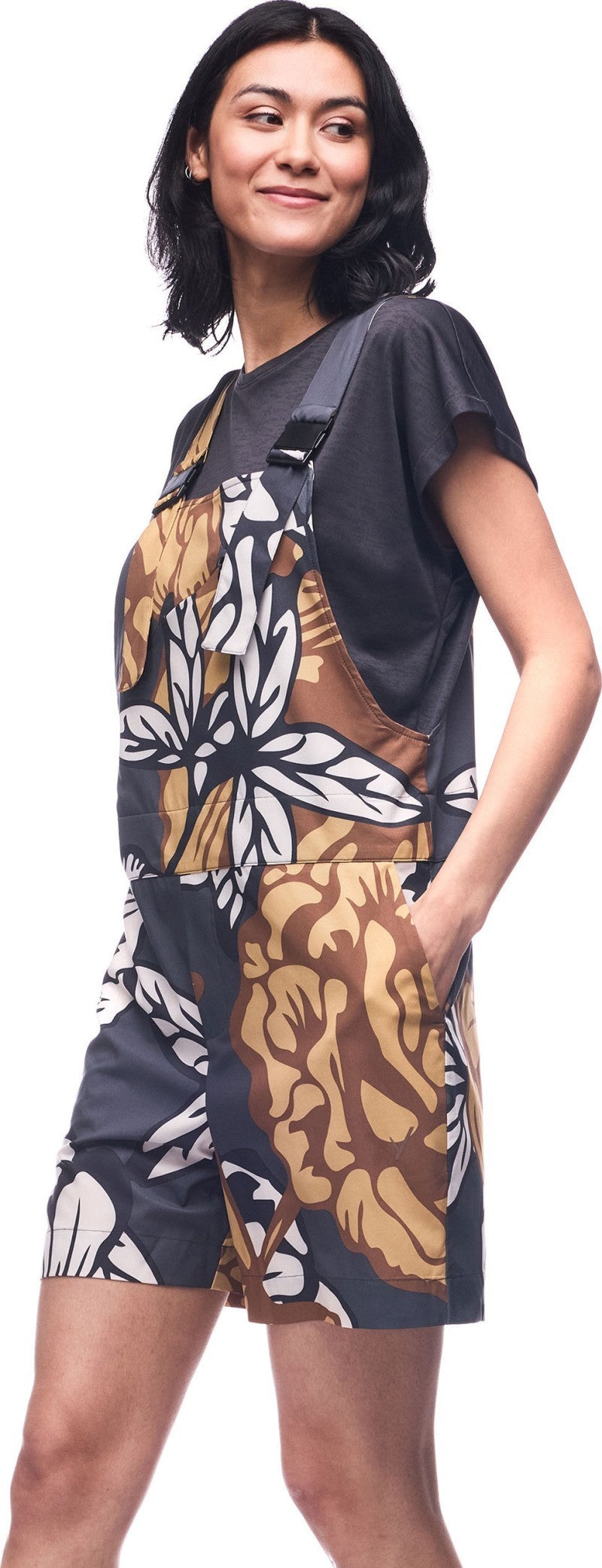Arin Short Overalls - Womens - hematite piwonia print 1