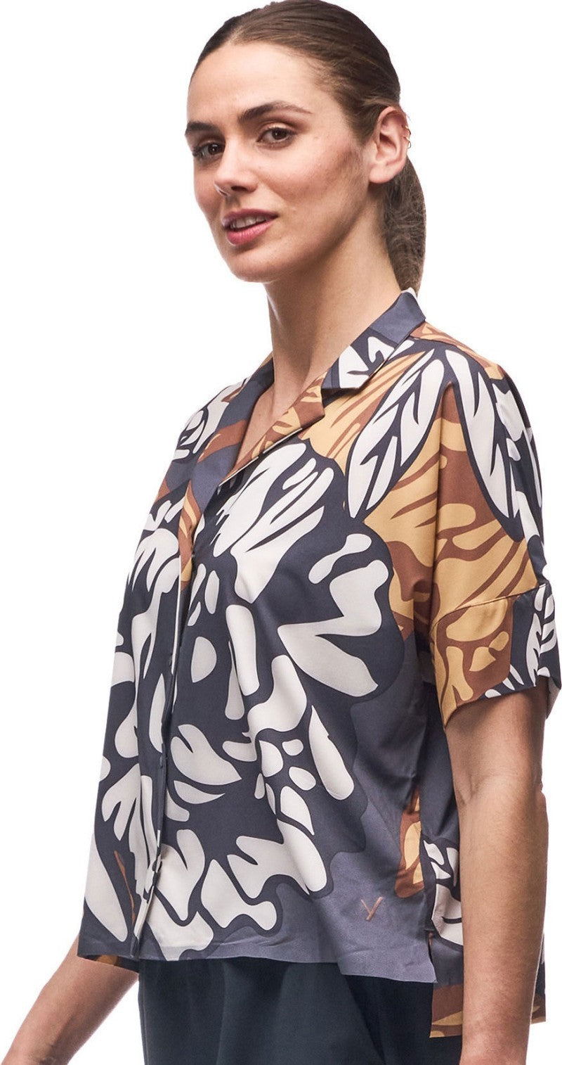 Havada SS Button Up - Womens - hematite piwonia print 1