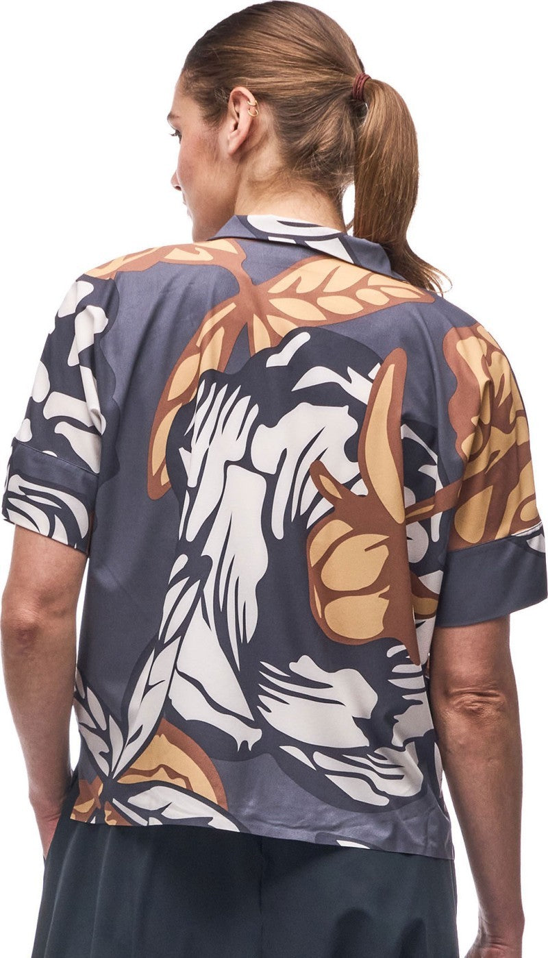 Havada SS Button Up - Womens - hematite piwonia print 1