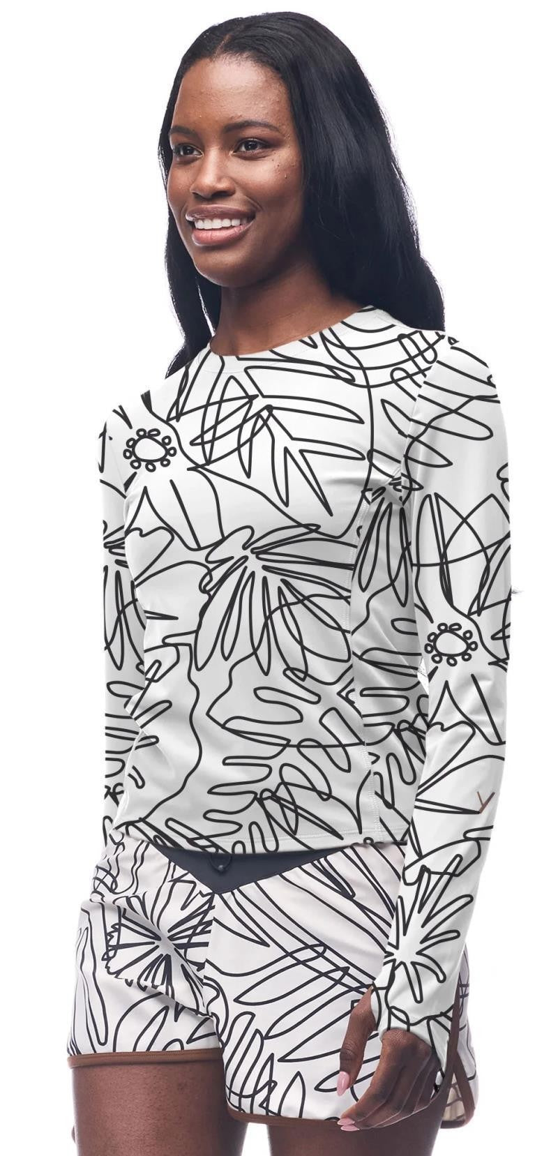 Rio Rashguard - Womens - hematite botanical line print 1