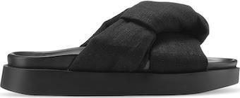 Oversized Linen Knot Sandals - Womens - Black 1