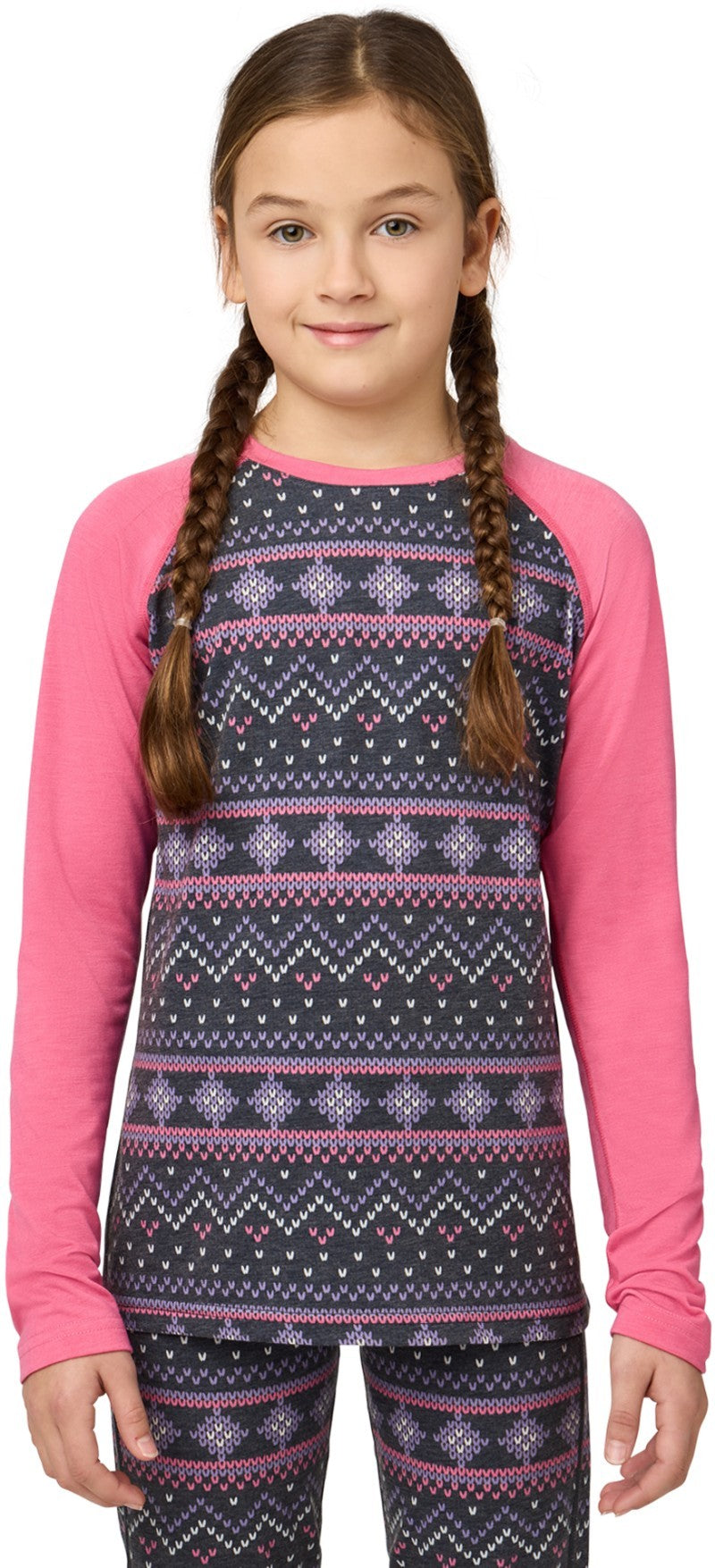 Merinomix Pro Crew Top - Junior - pink snow jacquard 1