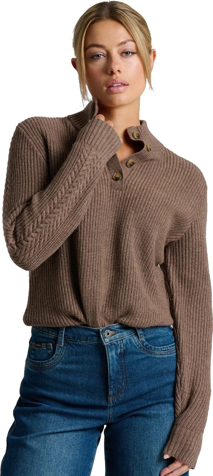 Fireside Henley Sweater - Womens - coffee 1