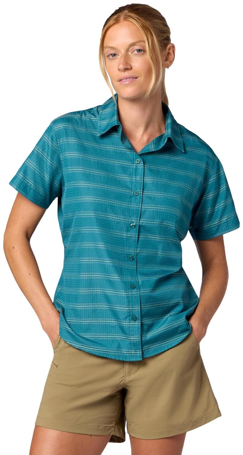 AirExchange SS Shirt - Womens - emerald blue slight stripe 1