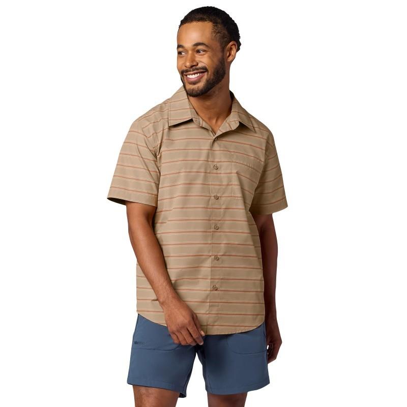 AirExchange UPF 40 SS Shirt - Mens - desert khaki slight stripe 1