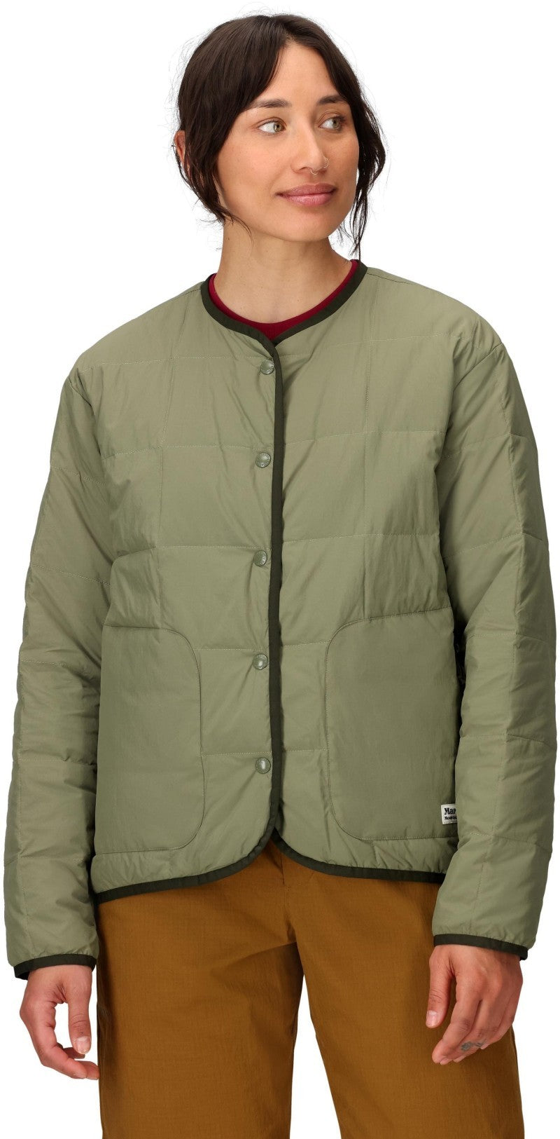 Ares Collarless Jacket - Womens - olive grove 1