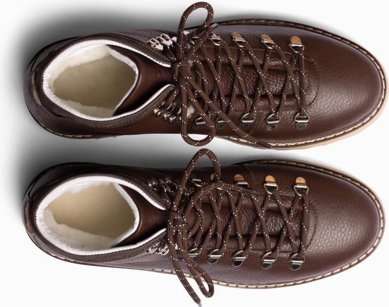 Core Grained Leather, Shearling Lining - Mens - dark brown 1