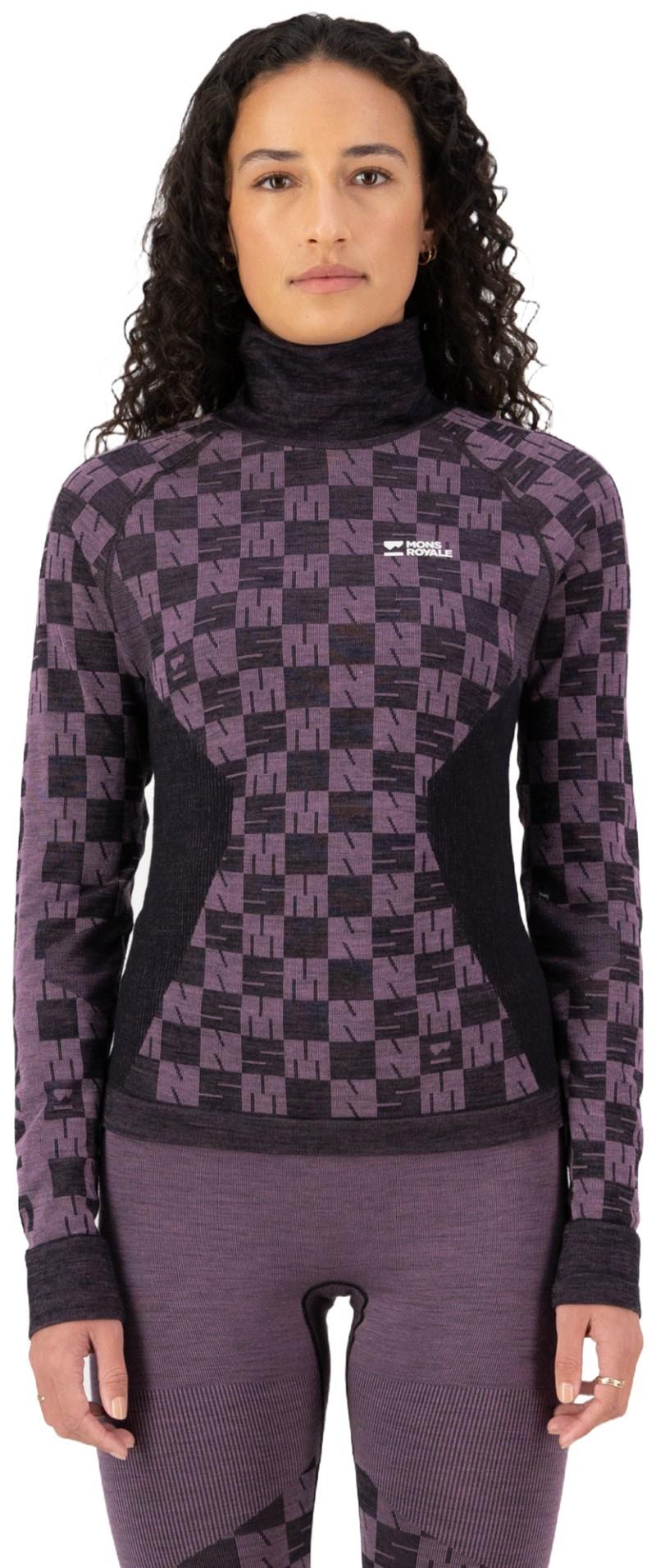 Ascender Merino Base Layer Mock Neck LS - Womens - mauve / black 1