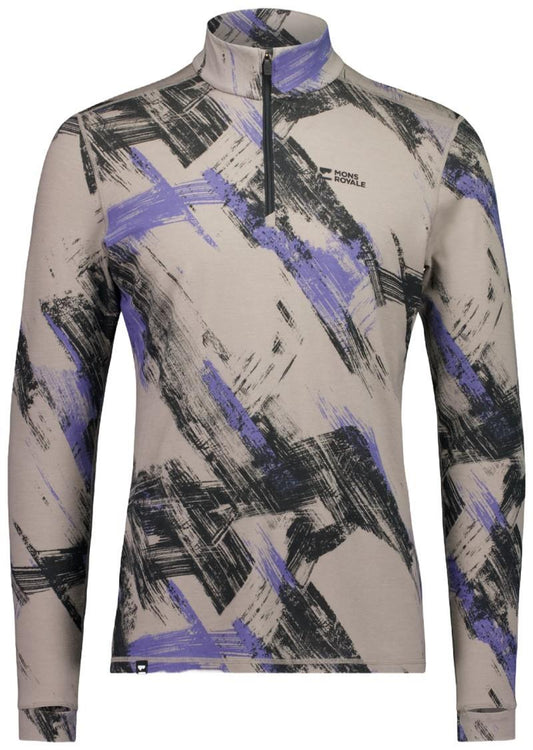 Cascade Merino Base Layer 1/4 Zip LS - AOP - Mens - paintbrush blue 1