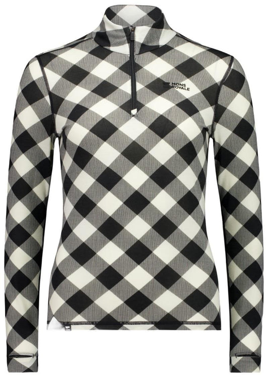 Cascade Merino Base Layer 1/4 Zip LS - AOP - Womens - check 1