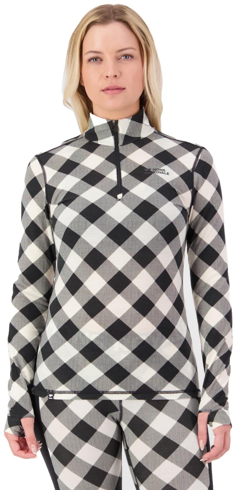Cascade Merino Base Layer 1/4 Zip LS - AOP - Womens - check 1