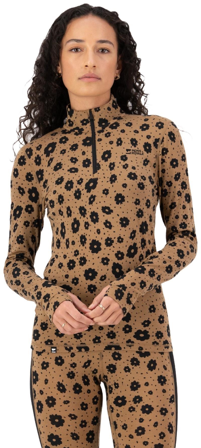 Cascade Merino Base Layer 1/4 Zip LS - Printed - Womens - aoraki lily toffee 1