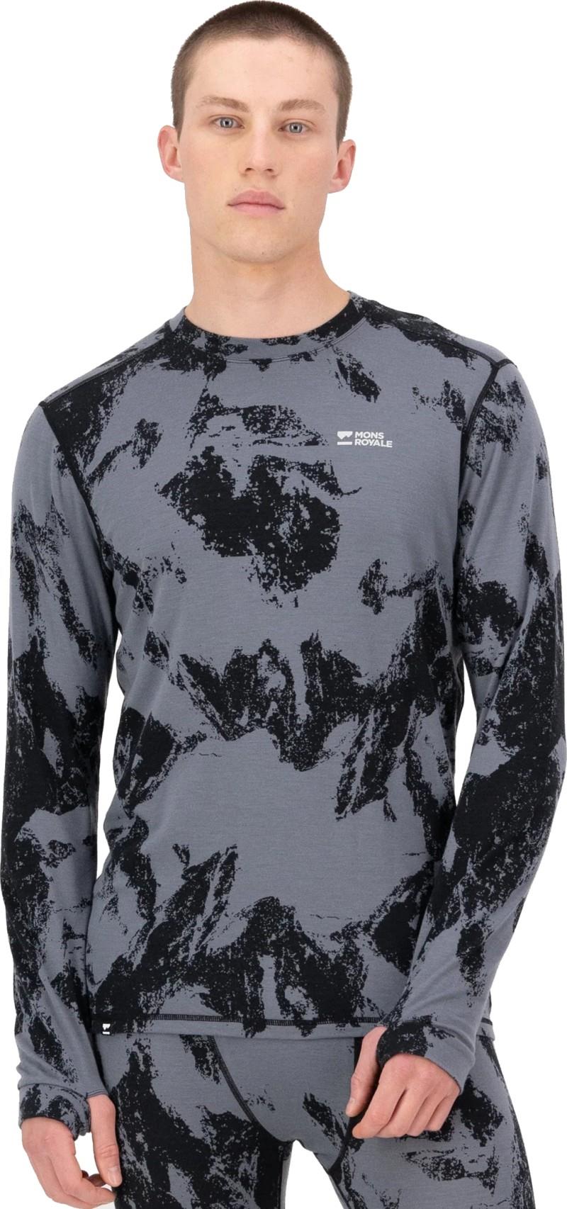 Cascade Merino Base Layer LS - Printed - Mens - mtn pixel grey 1