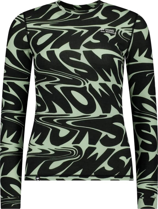 Cascade Merino Base Layer LS - Printed - Womens - signal lost matcha 1