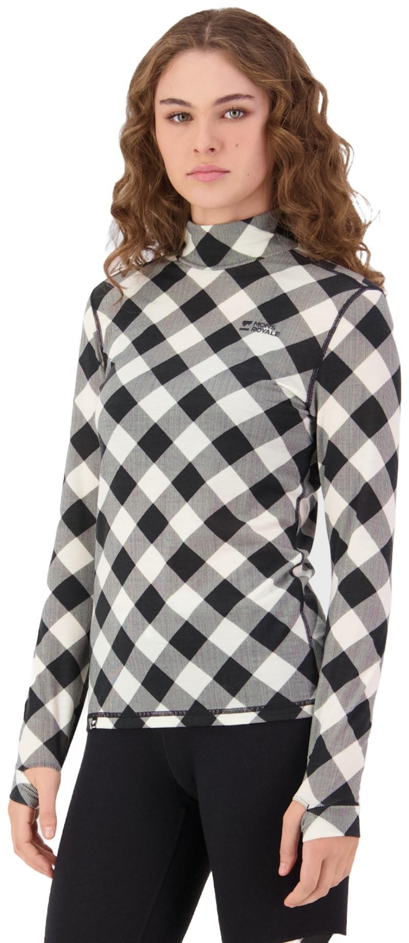 Cascade Merino Base Layer Mock Neck LS - AOP - Womens - check 1