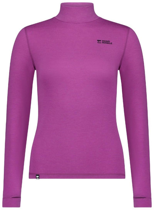 Cascade Merino Base Layer Mock Neck LS - Womens - purple bolt 1