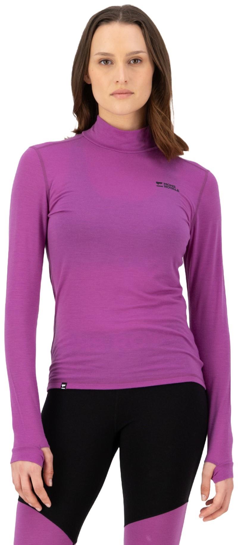Cascade Merino Base Layer Mock Neck LS - Womens - purple bolt 1