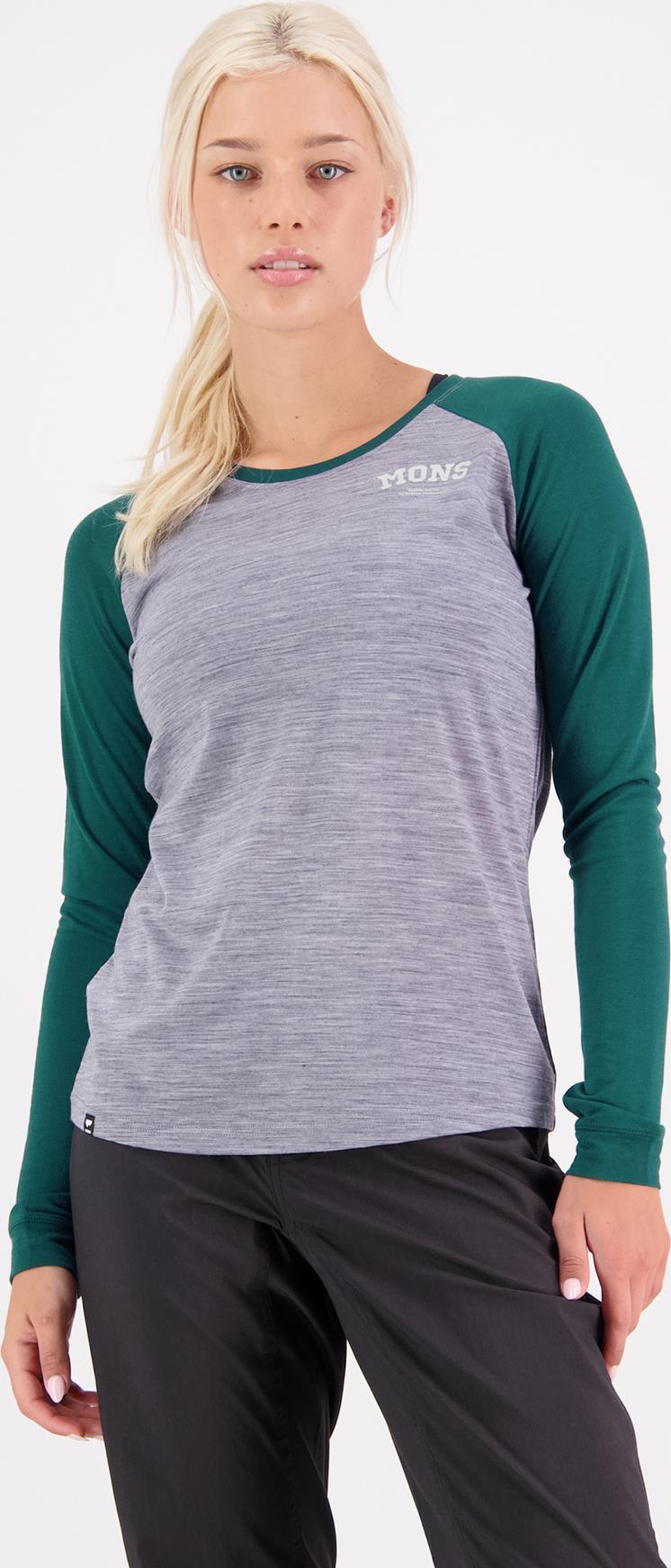 Icon Merino Air-Con Raglan - Womens - Grey Heather / Evergreen 2