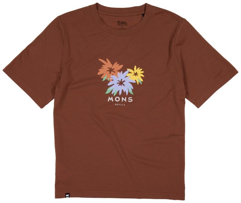 Icon Merino T-Shirt - Flowers - Womens - dark clay 1