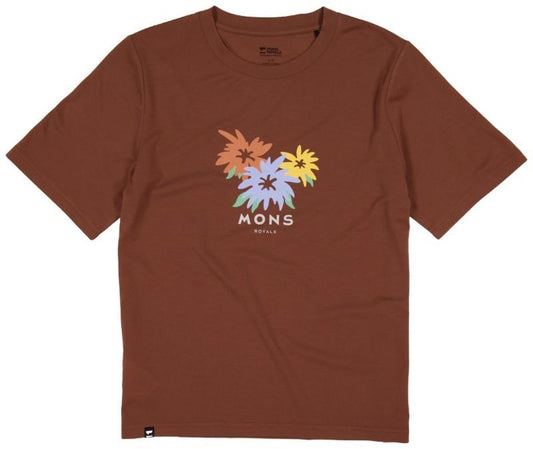 Icon Merino T-Shirt - Flowers - Womens - dark clay 1
