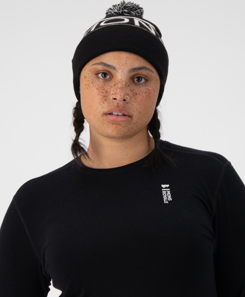 McCloud Pom Pom Merino Beanie - Black / White 2