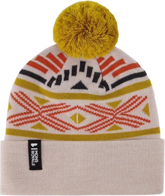 Pom Pom Beanie - Nord Tek - oatmeal / retro red 1
