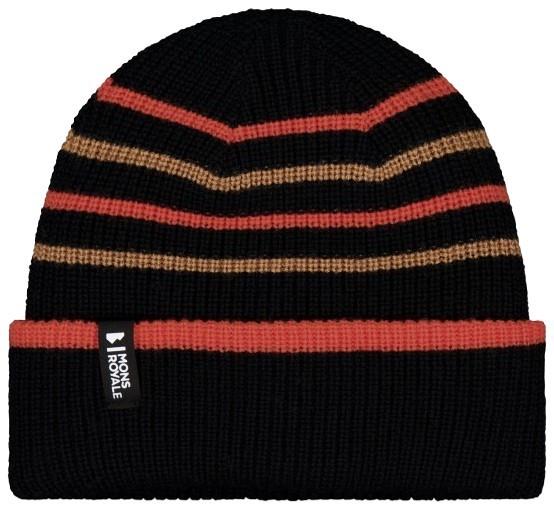 Stripey Merino Beanie - black / sun orange / tan 1