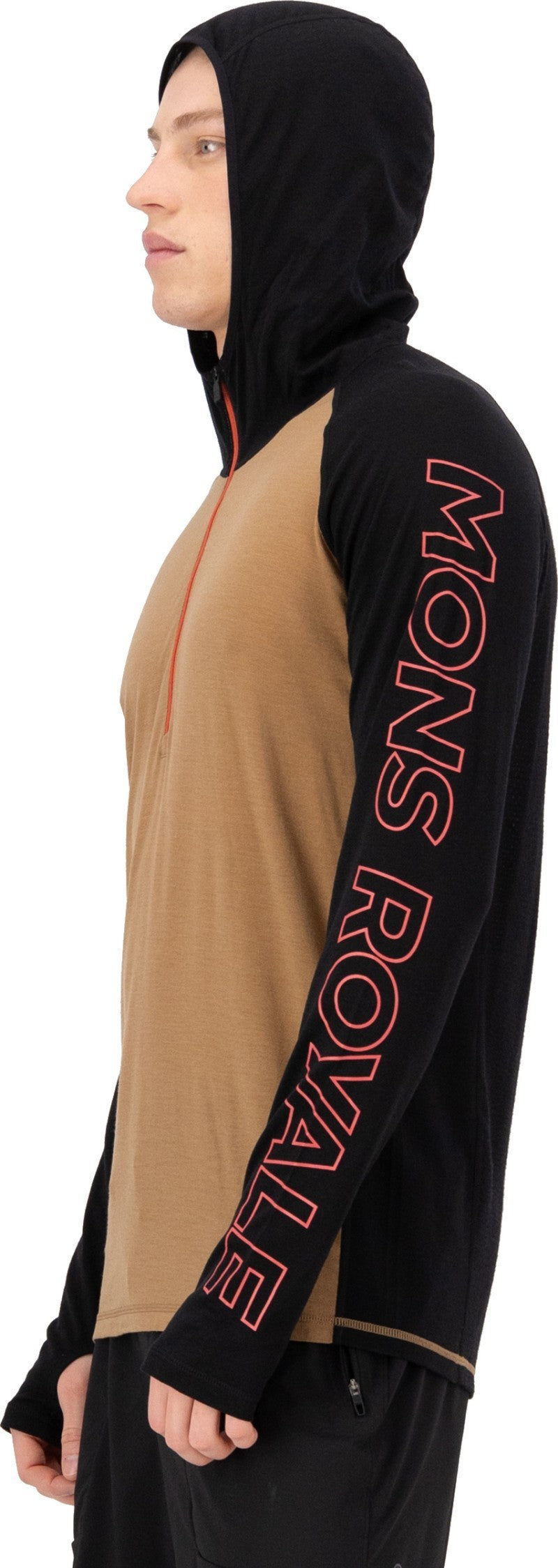 Temple Merino LS Hood - Mens - black / toffee 1