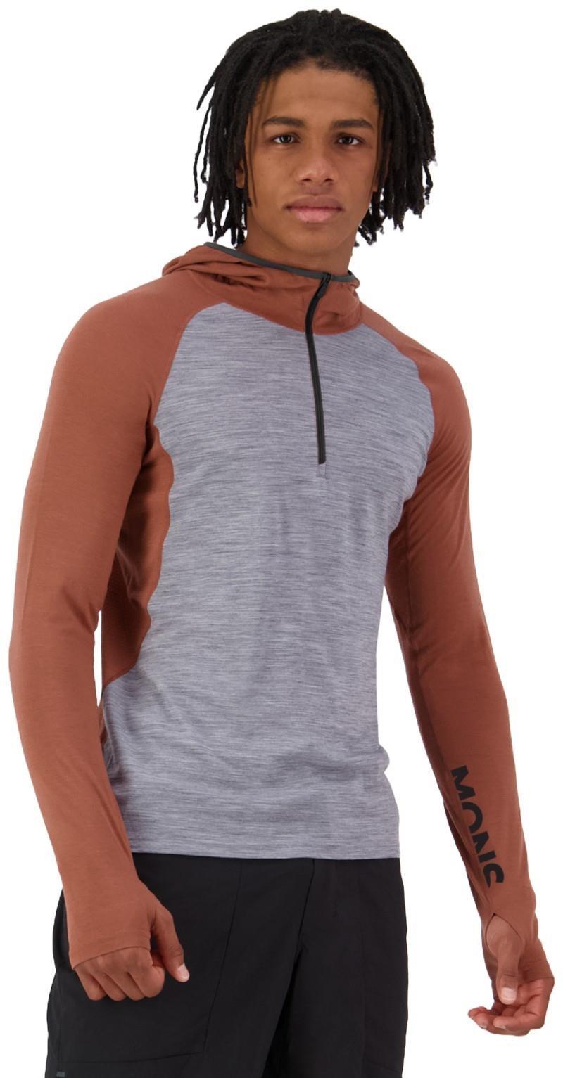 Temple Merino LS Hood - Mens - cinnamon / grey heather 1