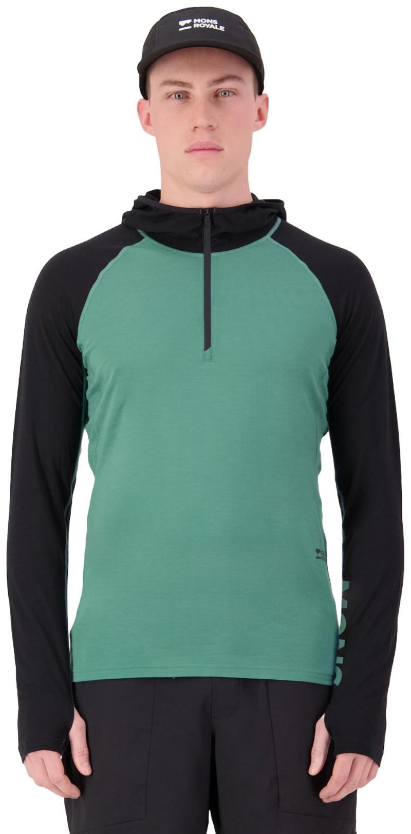 Temple Merino LS Hood - Mens - deep jade / black 1