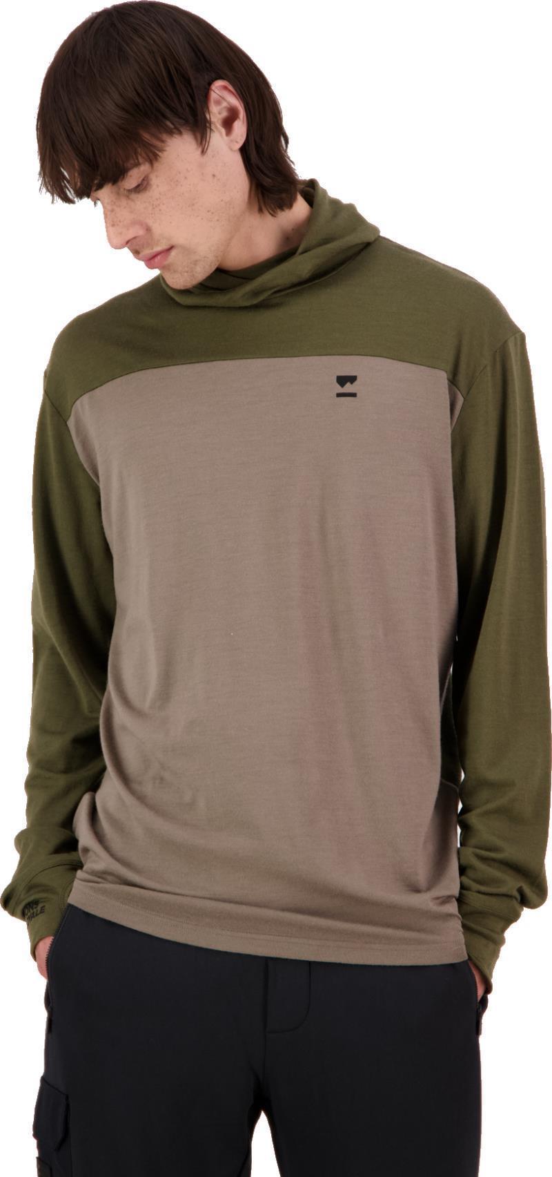 Yotei Merino Powder Hood LS - Mens - Dark Olive / Walnut 2
