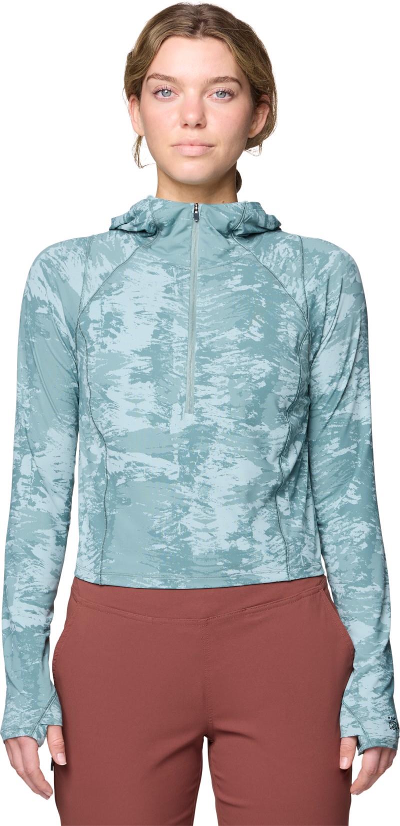 Crater Lake Half Zip Crop Hoody - Womens - blue sage inked dye print 1