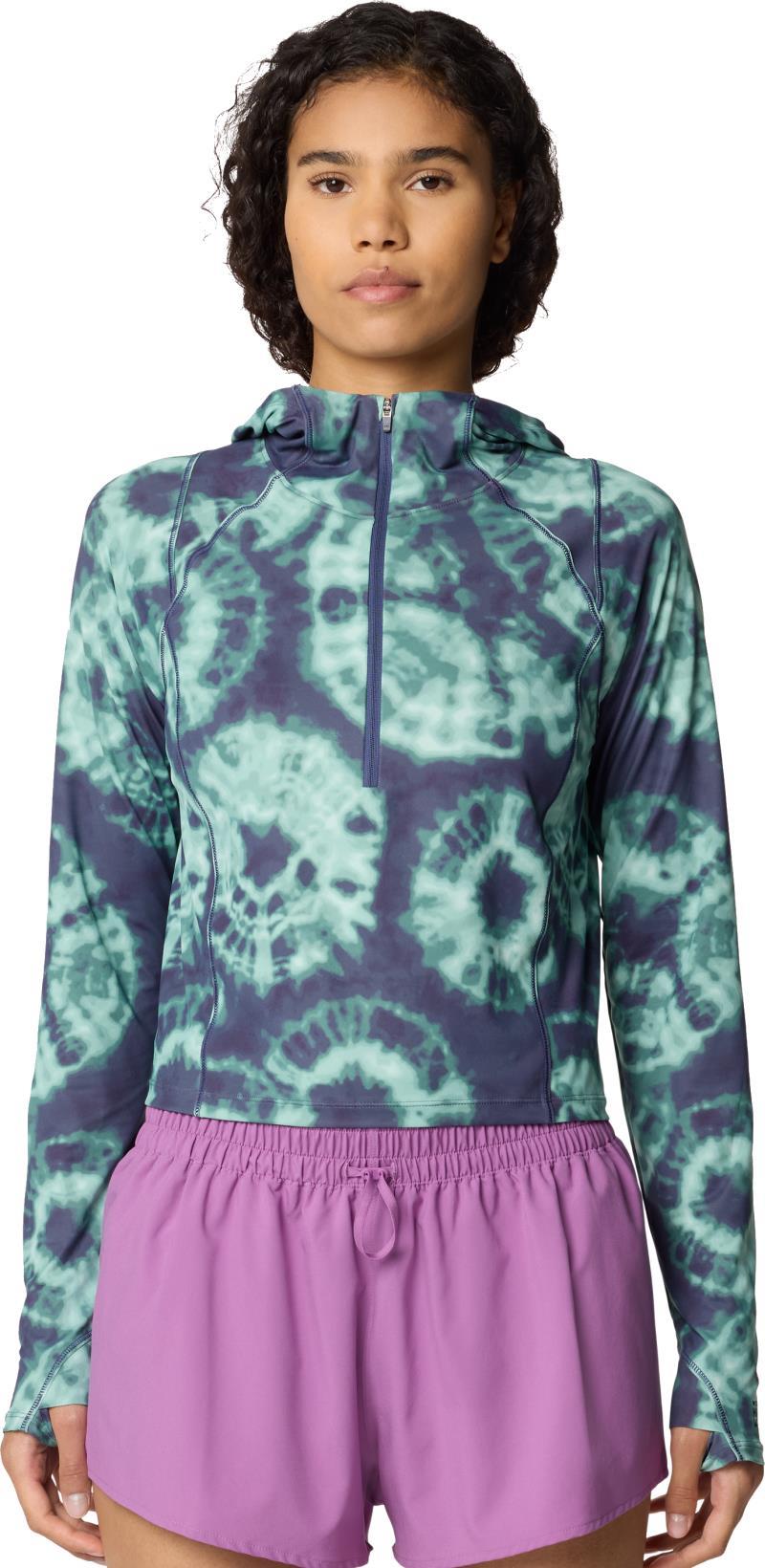 Crater Lake Half Zip Crop Hoody - Womens - lapis dusk spore dye print 1