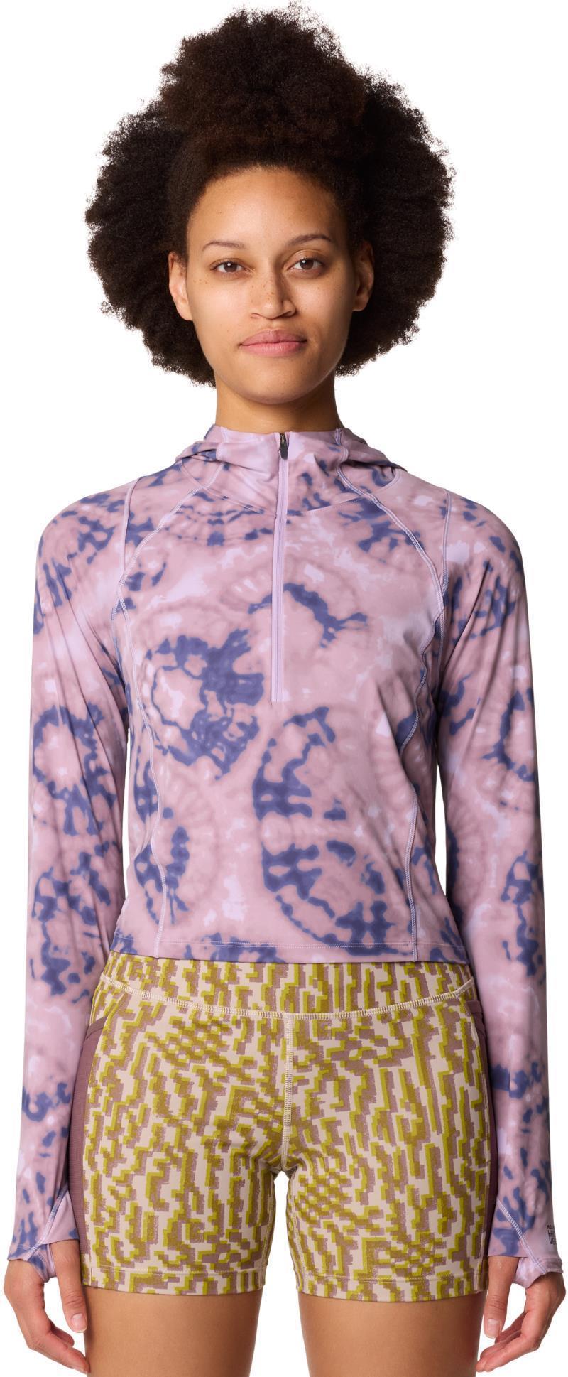 Crater Lake Half Zip Crop Hoody - Womens - wisteria spore dye print 1